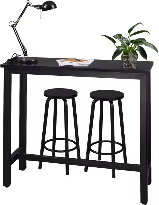Mesa de Bar y 2 Taburetes Muebles de Bistro de Comedor para Salón Estructura de Metal, MDF 120x40x100cm Negro - 1