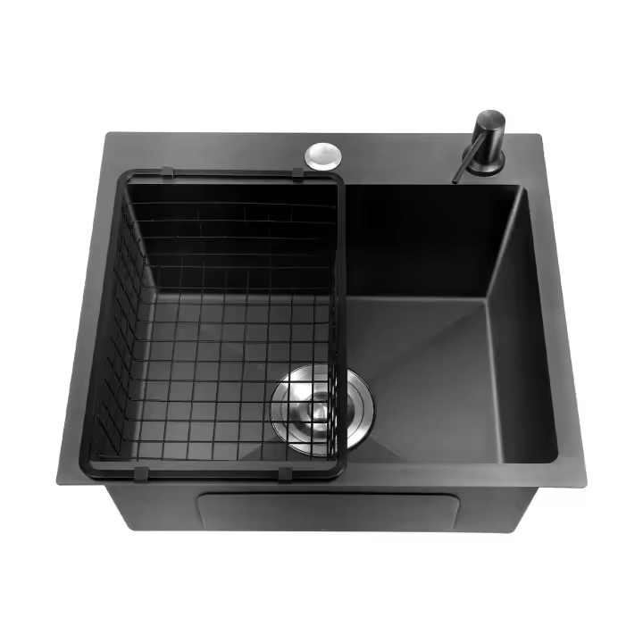 Fregadero de cocina negro, montaje inferior, cuenco único, acero inoxidable, negro, 40x45cm - 1