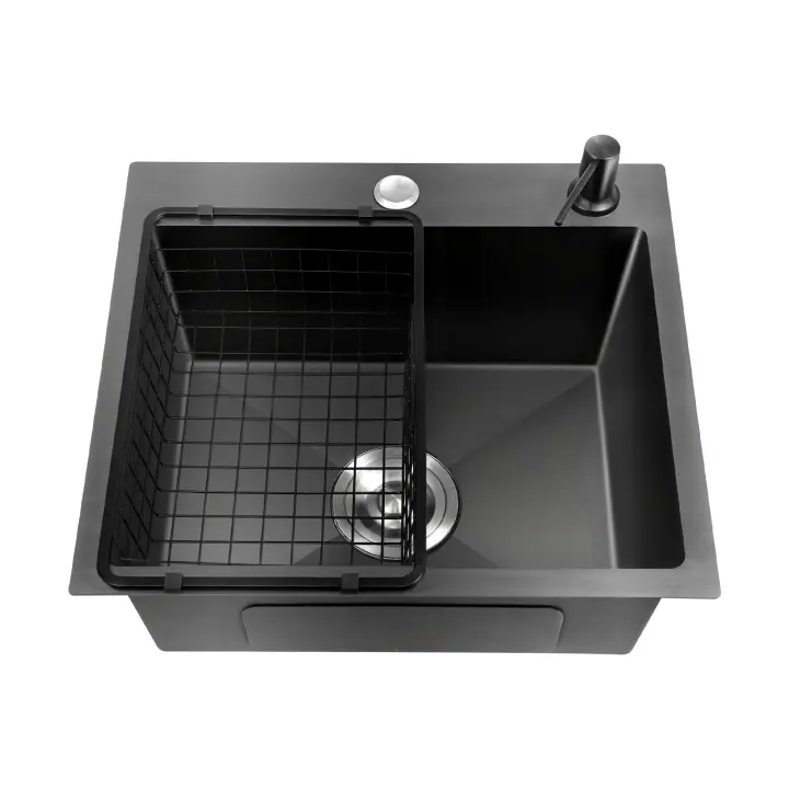 Fregadero de cocina negro, montaje inferior, cuenco único, acero inoxidable, negro, 40x45cm - 1