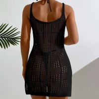 Vestido corto de moda Border Vacation para mujer, cuello redondo, textura cuadrada, hueco, transparente, tirantes finos, Sexy - details 9