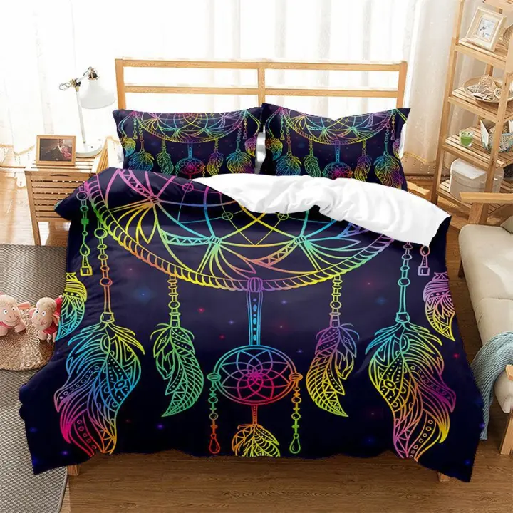 Funda de edredón Dreamcatcher Juego de funda nórdica Boho Mandala Juego de cama para niñas adultos Purple Dream Catcher Funda de edredón Poliéster suave - 1