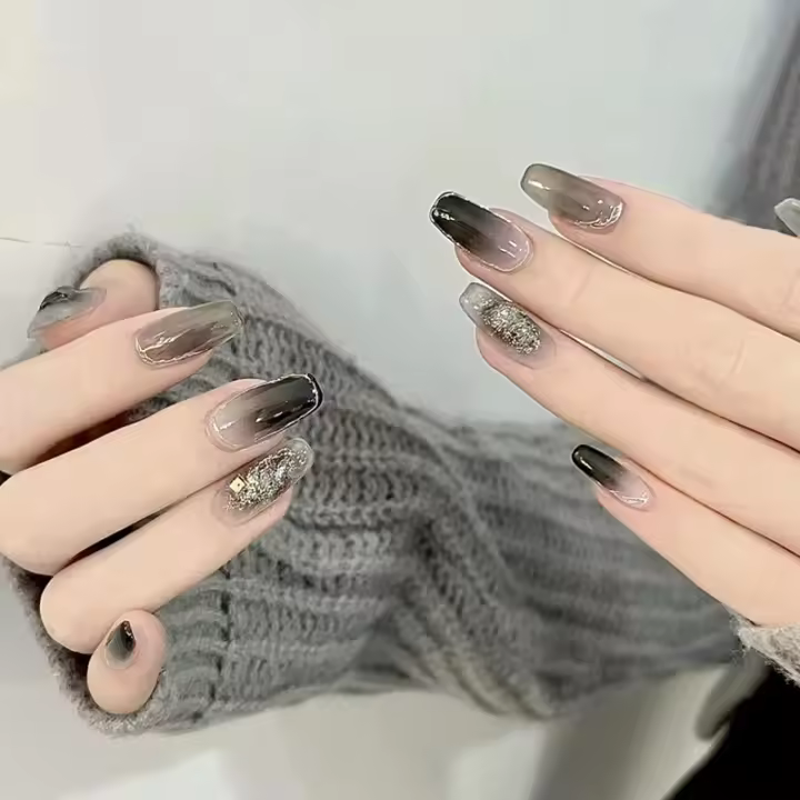 Uñas Postizas De Ballet Cortas En Degradado Minimalista 24 Piezas + 1 De Pegamento + 1 De Lijador Material De Resina Estilo Francés - 1