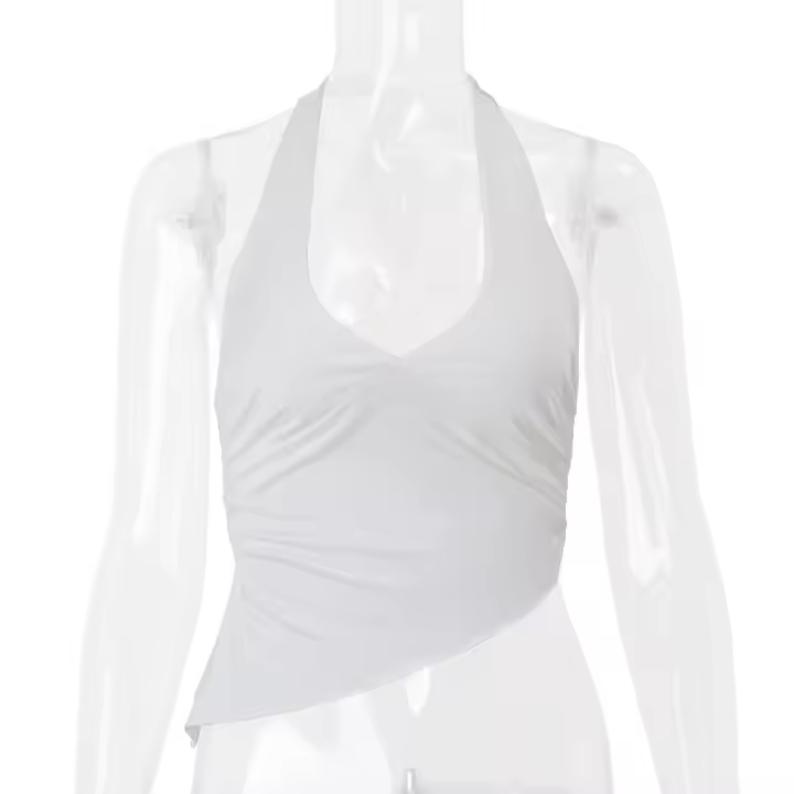 BUNO-Top corto informal liso con cuello Halter para mujer Y2K, camisetas elegantes sin mangas con cuello de pico, ropa de calle Formal, chaleco deportivo para mujer - 1