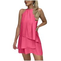 Elegante Vestido de Fiesta de Club sin Mangas y sin Espalda Halter de Volantes de Capas con Lazo Trasero Vestidos de Vacaciones para Mujeres - details 1