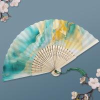Abanico plegable de bambú con borlas coloridas, elegante abanico chino dorado, artesanía hecha a mano, abanicos plegables tradicionales de la antigüedad, decoración del hogar - details 8