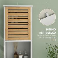 Estantes Ajustable y Puerta Bambú Anti-vuelco 35x30x170 cm Blanco y Natural - details 0
