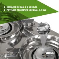 Cocina Portátil de Gas para Acampar 2X Quemadores Incluye Plancha Parrilla de Fundición de Acero Inoxidable Potencia de 2,2 Kw Muebles y Organización al Aire Libre - details 4