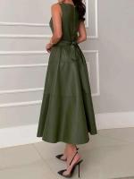 Elegante Vestido de Máximo Largo con Cordones de Encaje Simplicidad y Complicidad en Patchwork de Cuero Estilo de Fiesta para Mujeres en Primavera-Verano - details 1