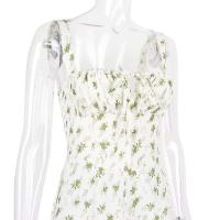 Vestido Midi bohemio de verano con tirantes finos y abertura en el muslo, vestido con lazo en la parte delantera, estampado liso, sin mangas, Vintage, vestidos de playa - details 3