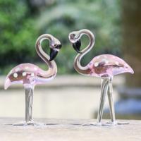 Figuras de flamencos de cristal de arte Hecho A Mano creativo, dibujos animados únicos, flamenco rosa simulado, escultura de Animal bonita para oficina - details 6