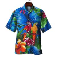 Camisa hawaiana de manga corta con estampado 3D de loro de verano para hombre y mujer, ropa para hombre - details 10