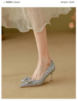 Zapatos de Novia de Otoño Tacones Altos de Champán para Mujer Suela Cuadrada de Cristal - details 17