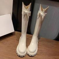 Botas De Suela Gruesa ajustadas para Mujer, Nuevo Diseño Sentido Niño, Arco, Botas De Caballero Alto, 2024 - details 3