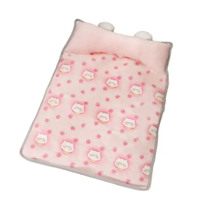 Estera de enfriamiento duradera de seda de hielo para mascotas con almohada, cama refrescante para perros resistente a mordeduras, almohadilla de verano Rectangular transpirable para mascotas para cachorros y gatos - 1