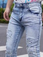 Jeans para hombre, bordado de retales lavados destruidos, moda, cómodos, transpirables, adecuados para exteriores y transporte - details 2