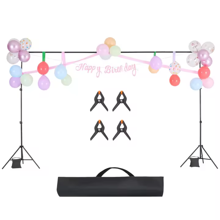 SucceBuy Soporte de fondo ajustable de 6,5 x 10 pies, portátil con 5 barras transversales, soporte de pantalla de proyector resistente, boda - 1