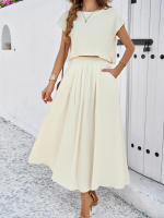 Conjunto de falda y top sin mangas de color sólido, elegante e informal para mujer, primavera verano - details 3