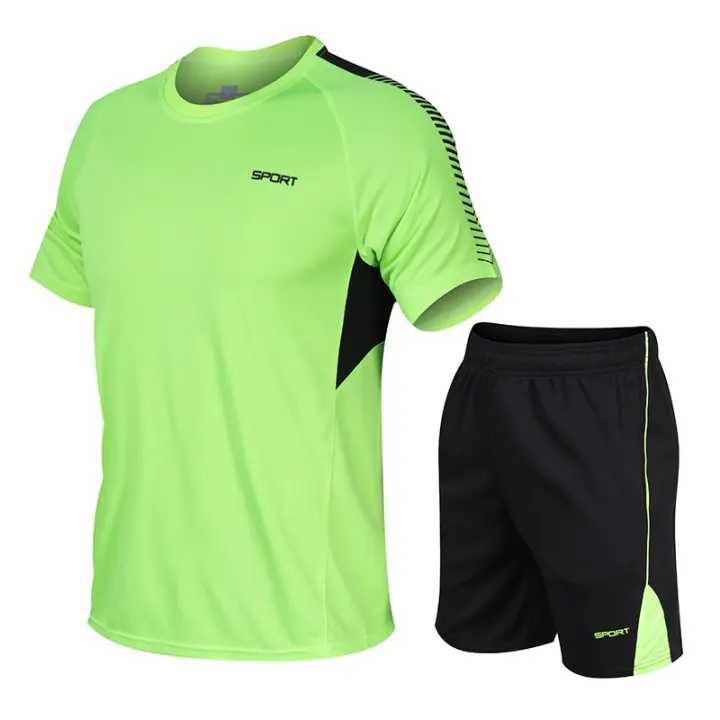 Traje deportivo informal de verano para hombre, pantalones y mangas cortas transpirables de secado rápido, holgados para correr - 1