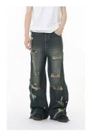 Ropa de hombre nuevo estilo calle americana agujero deshilachado industria pesada moda personalizada versátil lavado jeans sueltos tendencia - details 9
