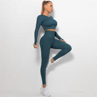 conjunto de yoga para mujer sin costuras ropa deportiva de gimnasio con manga larga sujetador de alto cinturón leggings de gimnasio traje deportivo - details 77