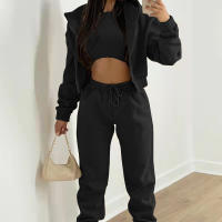 Conjunto de tres piezas para mujer, pantalones largos con sudadera con capucha de forro polar, conjunto deportivo, moderno, informal, de invierno, conjunto completo - details 5