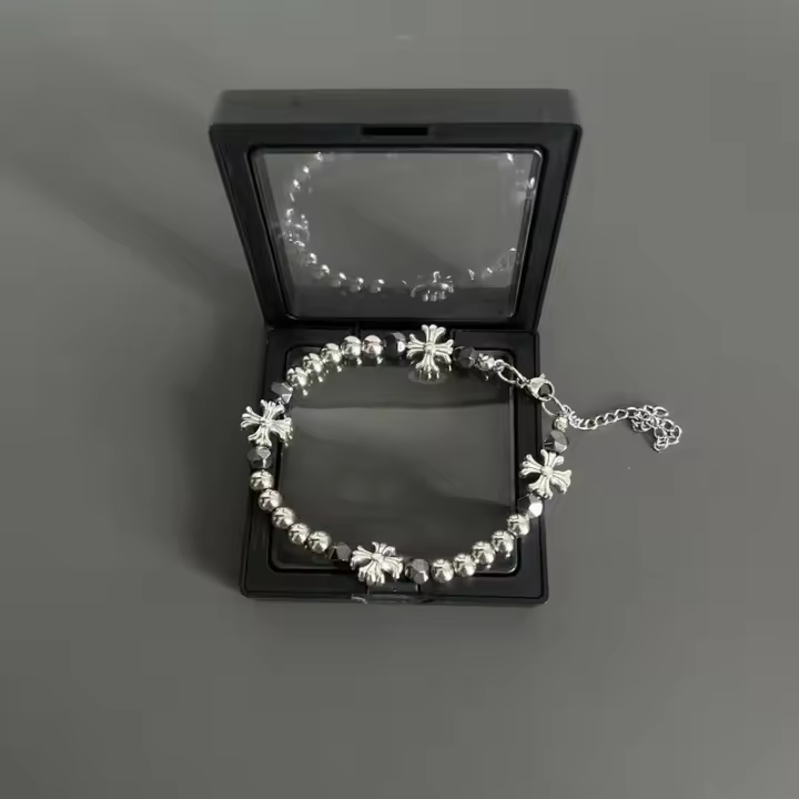 Pulsera con colgante de cruz de hip-hop versátil con cuentas de piedra biliar negra de moda para hombres - 1