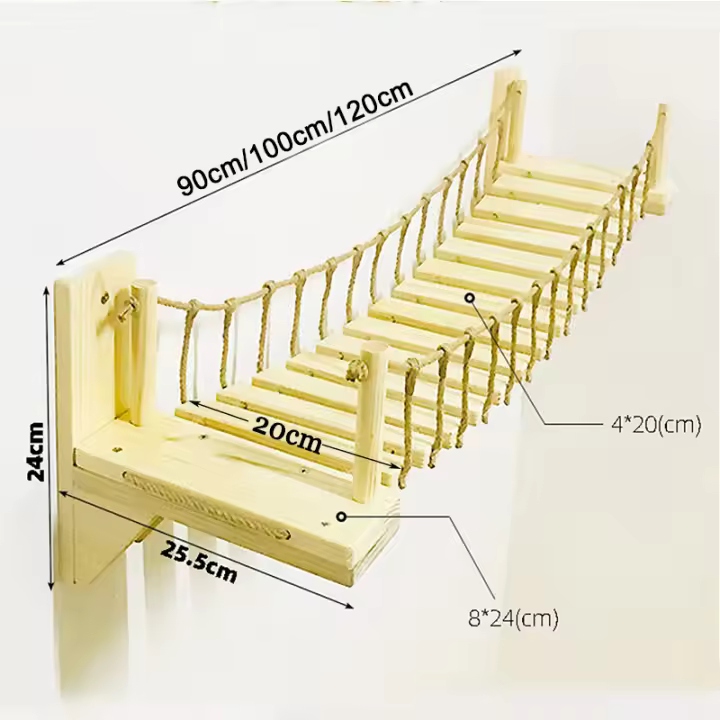Puente montado en la pared para gatos, casa de árbol para mascotas, hamaca de Sisal, escalera de paso, rascador poste, marco de escalada, muebles, juguete para gatos - 1