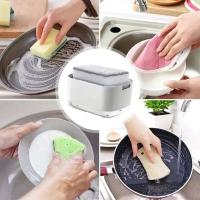 Dispensador de platos 2 en 1, contenedor ABS+PC bomba de líquido, dispensador de jabón transparente de 300ml con soporte para esponja - details 5