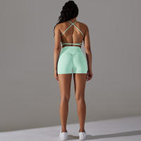 Hamidou-Conjuntos de Yoga cortos para mujer, Sujetador deportivo con espalda bonita, ropa deportiva, atuendo deportivo para mujer, Top corto para correr, pantalones cortos, ropa de entrenamiento - details 17