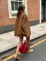 Chaqueta de ante con cuello marrón para mujer, abrigo holgado y grueso de media a larga, moda de invierno, 2024 - details 7
