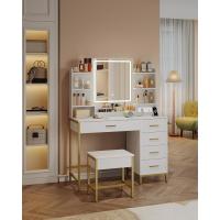 Espejo HD con Luces LED Ajustables Moderno, Blanco-Dorado, 5 Cajones y 10 Compartimentos, Enchufable y USB - details 2