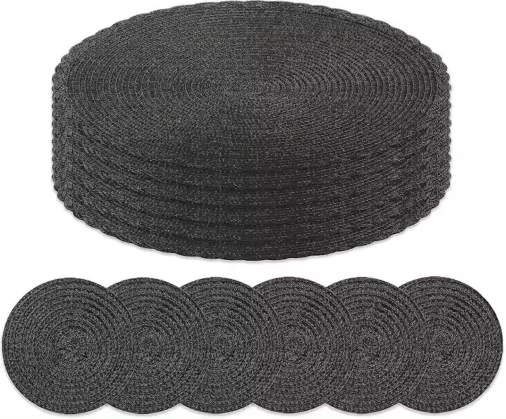 Juego de 6 manteles individuales y posavasos redondos, manteles individuales tejidos trenzados, manteles individuales lavables y resistentes al calor - 1