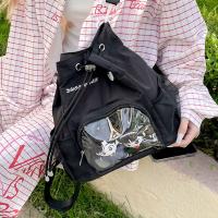 Mochila con cordón de nailon transparente a la moda, mochila informal Ita con insignia dulce, mochila escolar ligera Harajuku Y2k para senderismo - details 16