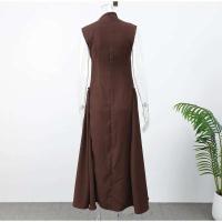 Elegante Vestido A-e de Cintura Alta para Mujer Color Sólido, Sin Mangas, Robe Largo con Cuello Redondo Nuevo Vestido de Fiesta de Noche - details 1