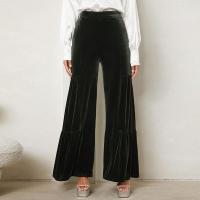 Pantalones holgados elegantes y elegantes con volantes para mujer, pantalones de pierna ancha de cintura alta de terciopelo dorado, otoño e invierno - details 4