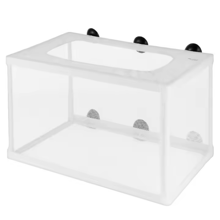 Caja de cría de peces de acuario con ventosas, Red de aislamiento de cría extraíble, incubadora de pecera colgante rectangular - 1
