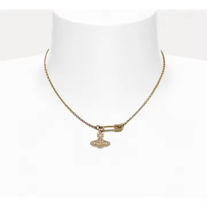 Vīvīеппе Westwood Lucrece Colgante con incrustaciones de cristal Orb Pin de seguridad Collar y pulseras con motivo - 1