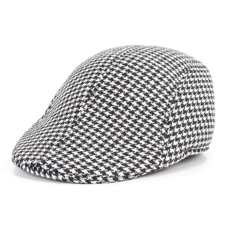 Otoño Retro a cuadros artista Vintage algodón pata de gallo boinas hombres gorra con visera sombrero de moda sombrero de pintor - 1