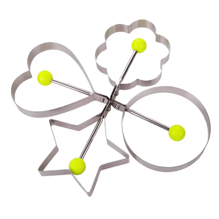 Molde para panqueques de huevo frito de acero inoxidable, 4 formas, anillo, molde para freír, sartén antiadherente, herramienta de cocina para freír huevos - 1
