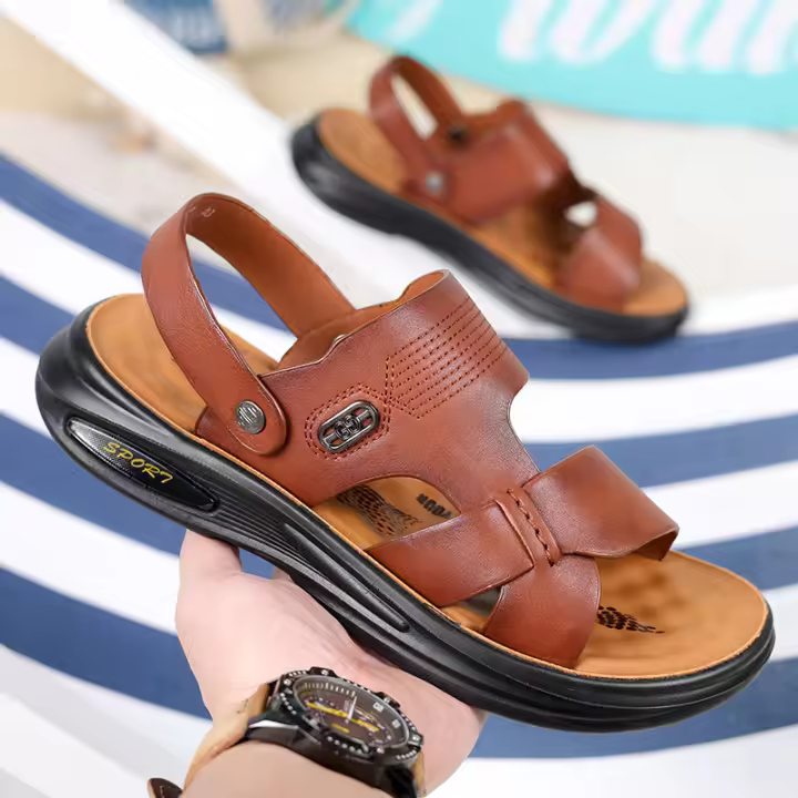 Nuevas Sandalias de Hombre para Playa Casuales Piel de Vaca de Primera Calidad - 1