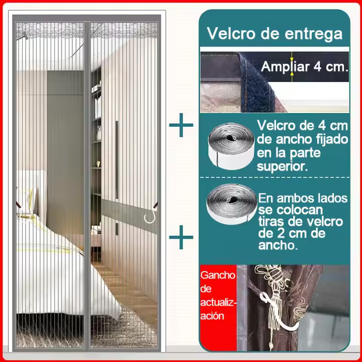 Cortina de puerta magnética, con imán autoblocante y cortina con hebilla de nailon, - 1