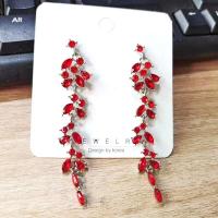 Pendientes de borla de circonita roja para mujer, elegantes pendientes con colgante de cristal rosa, joyas llamativas para fiestas y bodas - details 1