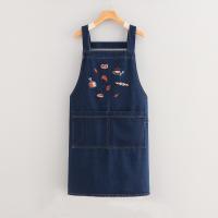 Delantal vaquero de moda duradero, diseño artístico con bolsillo, delantal Retro, delantal de trabajo coreano antiincrustante suave, delantal de cocina - details 12