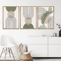 DHROOM Arte de Lienzo de Hoja Geométrica de Boho Póster Moderno Abstracto Verde para Decoración de Sala de Estar - details 0