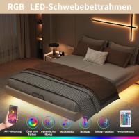 sin cabecero, cama doble con iluminación LED, estructura de cama con somier de láminas y marco de metal, marco de cama flotante, cama de almacenamiento con espacio de - details 2