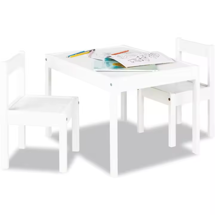 3 piezas, de madera, 2 sillas y 1 mesa, para niños a partir de 2 años, lacado en blanco - 1
