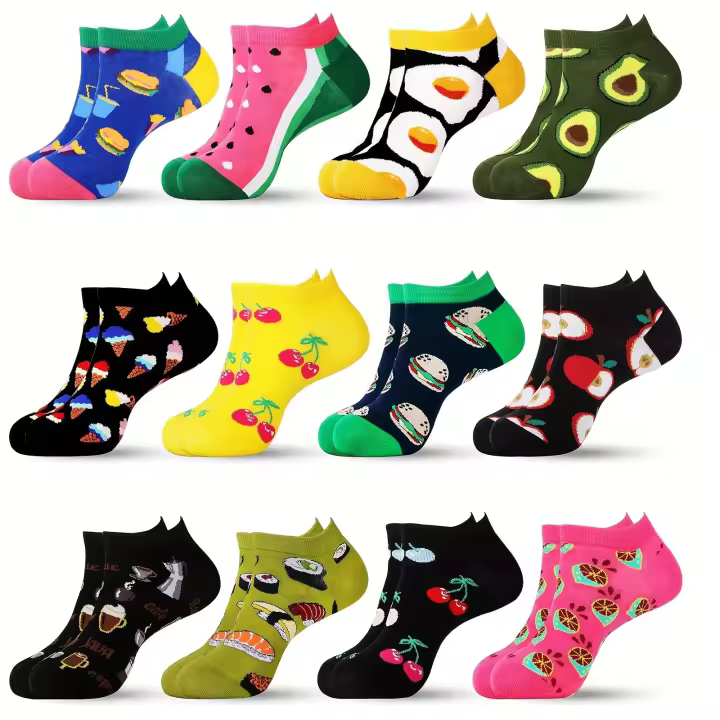 Calcetines tobilleros invisibles para mujer, medias transpirables con dibujos animados, novedad, 12 pares - 1