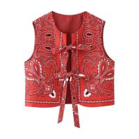 BUNO-2025 mujeres estilo nacional anacardos estampado arco atado chaleco corto chaqueta señoras Retro Casual Cardigan chaleco Top - details 1