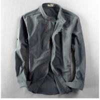 Camisa Casual de Algodón y Lino Estilo Japonés para Hombre Top Clásico Transpirable con Manga Larga y Cuello Alto Color Sólido Harajuku - details 3