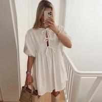 Vestido holgado de algodón con mangas abullonadas para mujer, ropa elegante de manga corta con cuello redondo, suave, verano - details 20